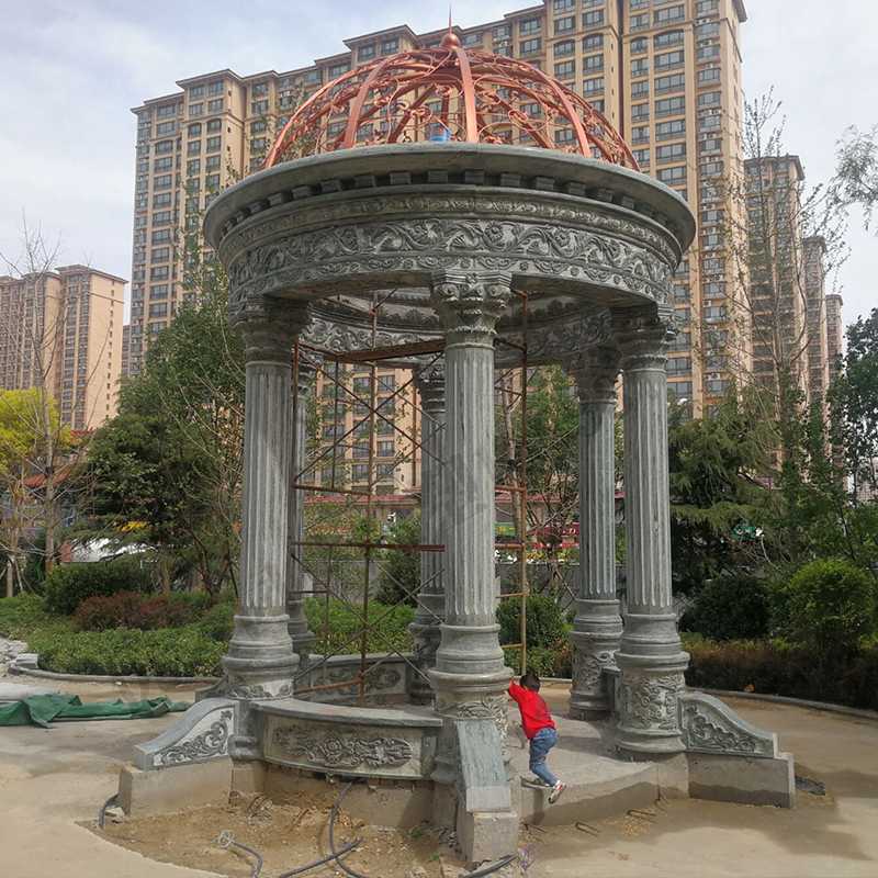 景觀涼亭廠家，園林小區景觀亭子，大理石石材涼亭