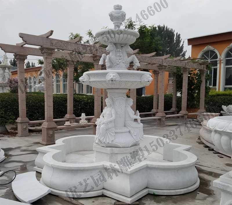 大理石噴泉，歐式人物動物噴泉，室外景觀噴泉定制